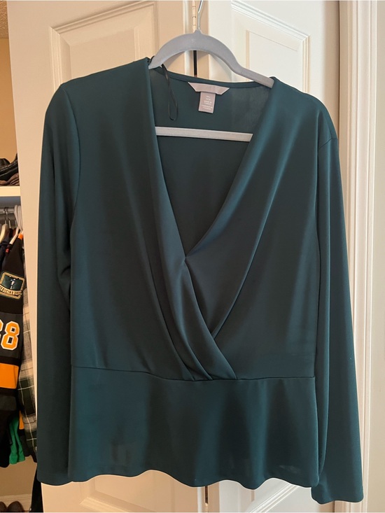 H&M Tops - H&M Dark Teal Wrap-Front Long-Sleeve Blouse